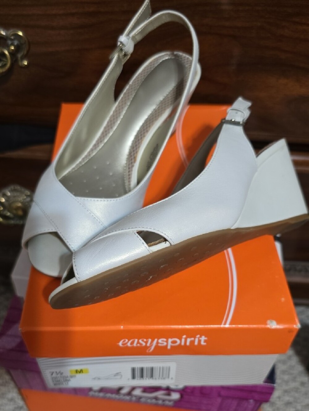 Easy Spirit White Peep-Toe Slingback Wedge Sandals - Picture 2 of 2